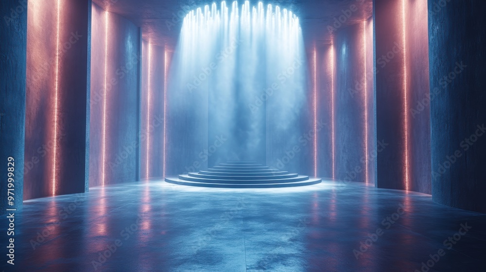 Poster abstract animate backgroun with spinning fans an empty stage