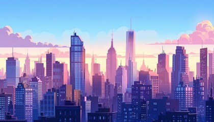cityscape with silhouettes of tall skyscrapers illustration