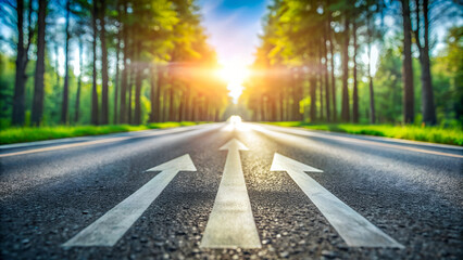 Asphalt Road Symbolism, Long, asphalted road with upward arrows. Symbolizes growth, development, success.Ideal for themes of progress, ambition, and continuous improvement