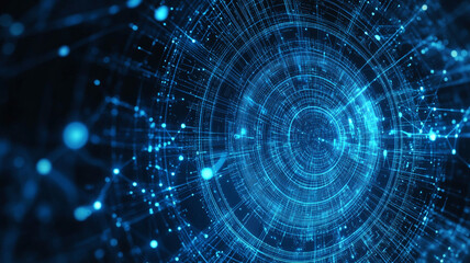 Obraz premium Abstract illustration of a blue digital vortex with flowing data patterns and network connections