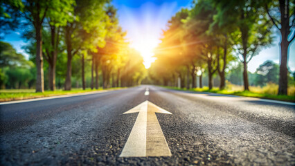 Asphalt Road Symbolism, Long, asphalted road with upward arrows. Symbolizes growth, development, success.Ideal for themes of progress, ambition, and continuous improvement
