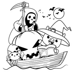 Naklejka premium Halloween coloring page with pig for kids