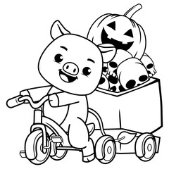 Halloween coloring page with pig for kids