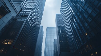 A Low-Angle View of Modern Skyscrapers in a City