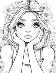 Fototapeta premium A girl with a flowery headband is looking at the camera. She is wearing a white tank top and has a smile on her face