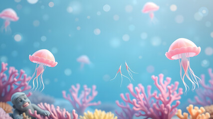 Pastel Jellyfish and Coral Reef Scene