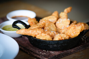Fish and chips sprinkled with sea salt.