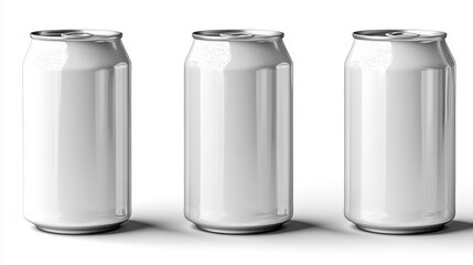 Three Blank Aluminum Cans on White Background Generative AI