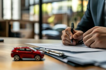 Consider signing car insurance documents or documents supporting the purchase or sale of a new or used car.