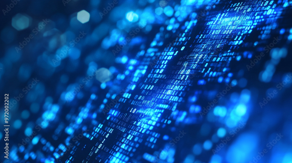 Aufkleber abstract digital illustration of glowing binary code flowing in blue waves