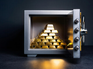 open safe with gold bars