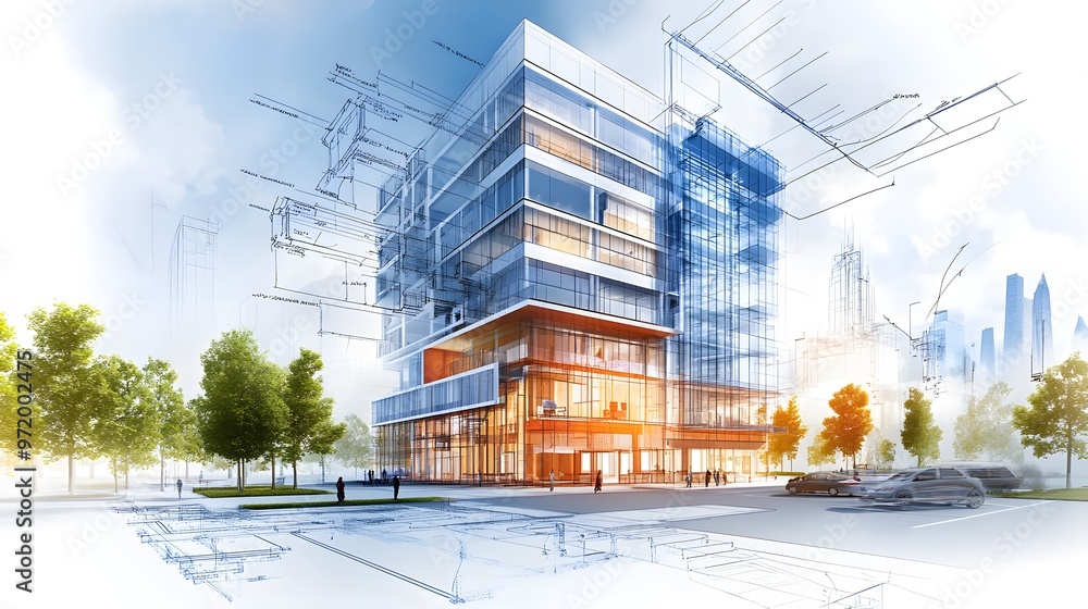 Poster modern building architecture design concept.