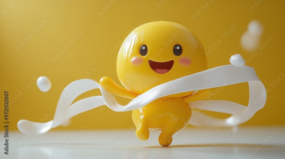 Poster looping animation of cartoon character dancer yellow inflatable toy skydancer is swaying with white 