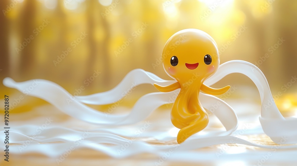 Poster looping animation of cartoon character dancer yellow inflatable toy skydancer is swaying with white 