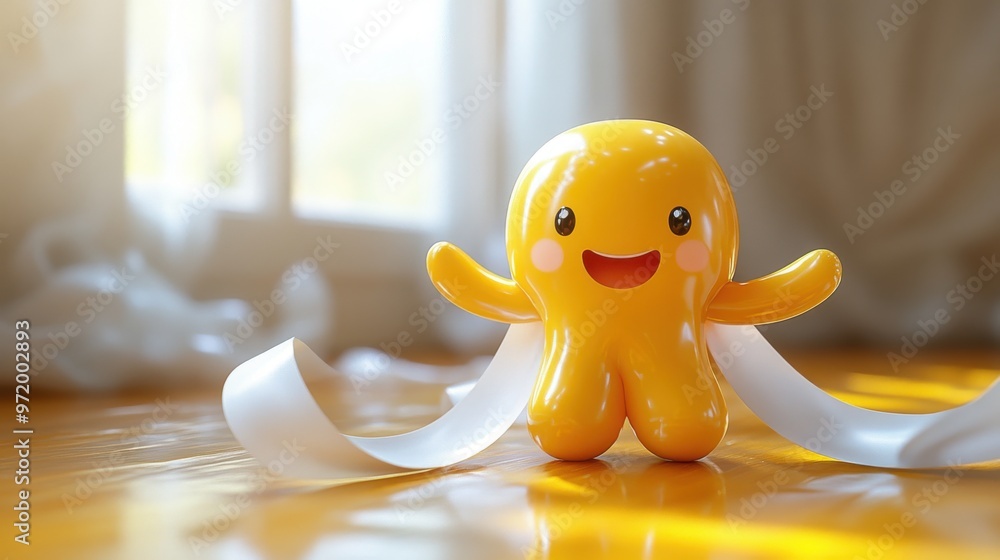 Poster looping animation of cartoon character dancer yellow inflatable toy skydancer is swaying with white 