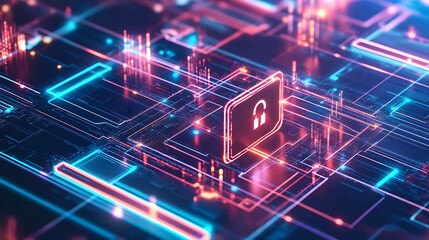 Futuristic digital network with a glowing headphone icon.