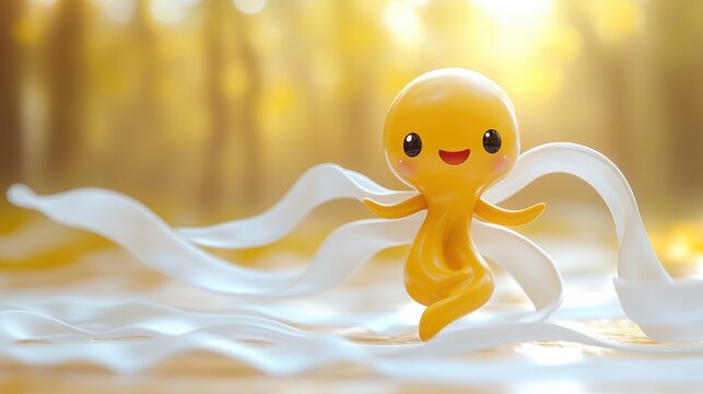 looping animation of cartoon character dancer yellow inflatable toy skydancer is swaying with white ribbons