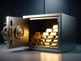 open safe with gold bars