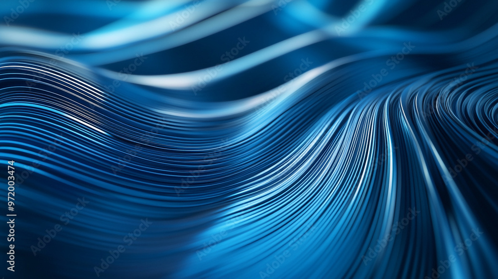 Poster flowing waves of deep blue create a dynamic abstract pattern in a serene, artistic illustration