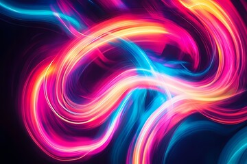 Obraz premium Neon Dreamscape: Swirls of vibrant pink, blue, and orange light dance across a dark background, creating an abstract and mesmerizing visual experience. 