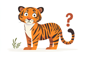 A cartoon tiger stands curiously with a question mark, suggesting wonder or inquiry.