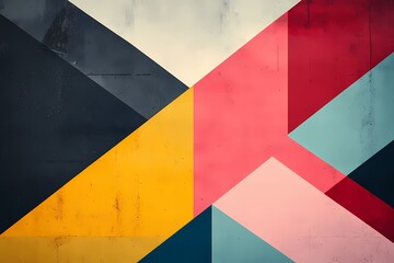 Geometric Abstract Art: Vibrant and bold, this abstract art piece uses a geometric pattern of colorful shapes, creating a dynamic and modern visual experience. The textured background adds depth and d