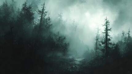 A Mystical Forest Path Enveloped in Fog