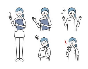 看護師のイラスト　ポーズ表情セット