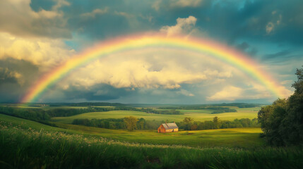 Fototapeta premium rainbow over green field