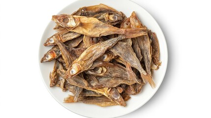 Top View of Filipino Dried Danggit (Rabbitfish) Arranged in a Circular Pattern. This high-resolution image showcases the crispy, dried texture of Danggit, 