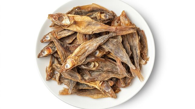 Top View of Filipino Dried Danggit (Rabbitfish) Arranged in a Circular Pattern. This high-resolution image showcases the crispy, dried texture of Danggit, 