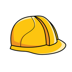 Yellow worker protective helmet, as a work safety tool, vector illustration.