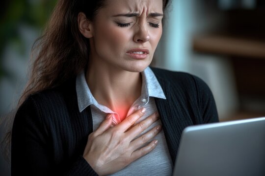 Heart attack sign: Individual holding their chest in pain, symbolizing heart attack, portraying intense, critical nature of health emergency, highlighting need for swift medical attention.