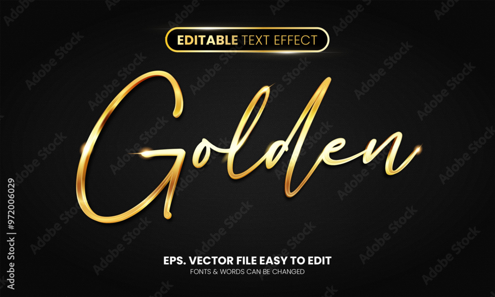 Wall mural golden script editable text effect, elegant gold style