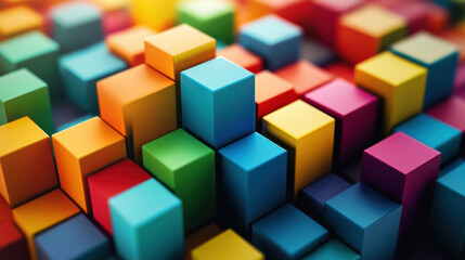 Obraz premium Colorful blocks create vibrant and dynamic visual display, showcasing creative business concept. arrangement of various shapes and hues evokes sense of innovation and playfulness
