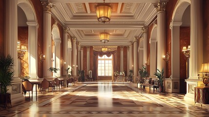 Obraz premium Step into a luxurious hotel's grand Victorian hall, designed to exude elegance.