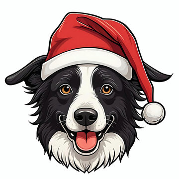 recommend clip art: Border collie dog wearing christmas santa hat cartoon illustration