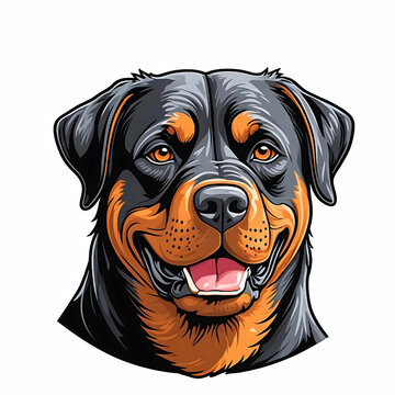 recommend clip art: Smiling rottweiler dog face cartoon illustration on white background