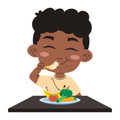 afro american boy eating vegan food