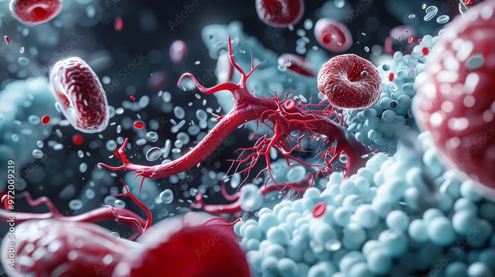 Wall mural microscopic view of blood cells and vessels