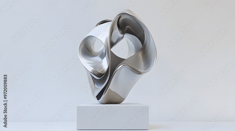 Poster 88. a realistic 3d render of a modern sculpture with abstract shapes, isolated on a pristine white b