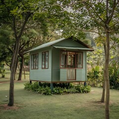 Tiny Knockdown House in a Green Landscape