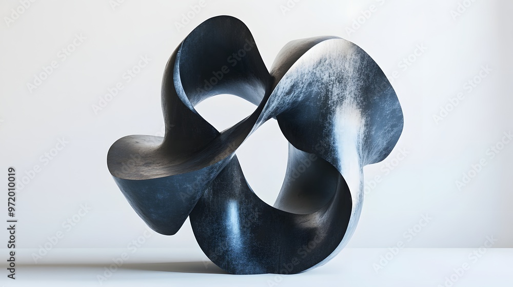 Poster 88. A realistic 3D render of a modern sculpture with abstract shapes, isolated on a pristine white background