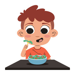 happy boy eating vegan food