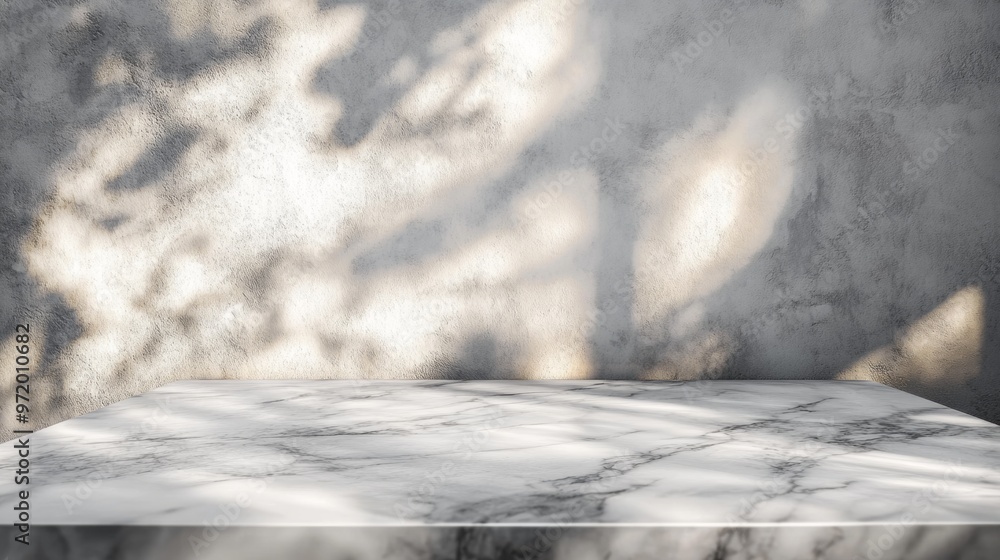 Poster marble table with stucco wall. minimalist product display backdrop