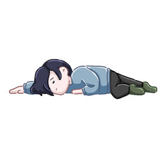疲れて寝転がっている男性