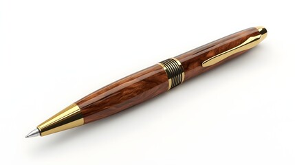 97. A realistic 3D render of a luxury pen with a polished barrel, isolated on a pristine white background