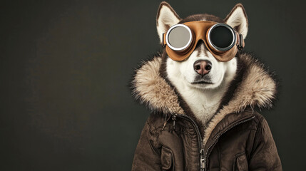 Cool Husky Dog Wearing Aviator Goggles