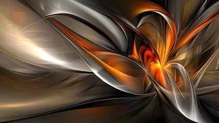 Abstract Orange and Gray Swirling Shapes