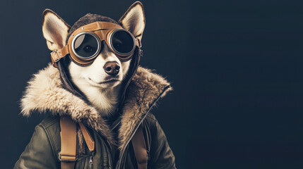 Fototapeta premium Dog Wearing Aviator Goggles and Fur-Lined Jacket